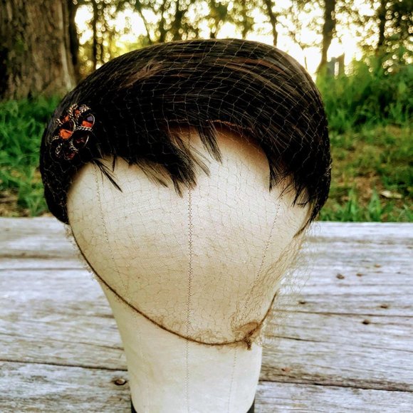 Vintage Brown Pheasant Feather Hat with Rhinestone main image 5